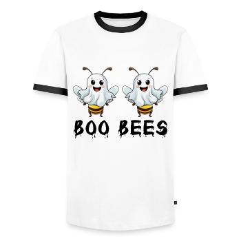 Boo Bees Halloween Costume Bees Ghosts Funny - Men's Ringer Shirt - white/black - Front - AI Model Female 172 light (172cm) & AI Model Male 178 dark (178cm)