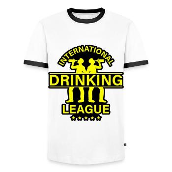 International Drinking Saying - Men's Ringer Shirt - white/black - Front - AI Model Female 172 light (172cm) & AI Model Male 178 dark (178cm)