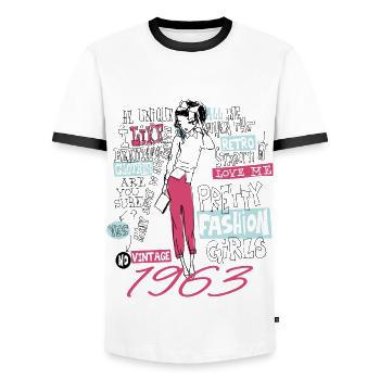 Vintage 1963 Birthday Gift 1963 Girl 1963 - Men's Ringer Shirt - white/black - Front - AI Model Female 172 light (172cm) & AI Model Male 178 dark (178cm)
