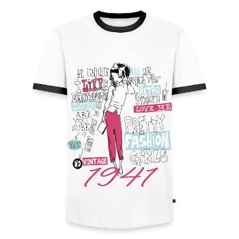 Vintage 1941 Birthday Gift 1941 Girl 1941 - Men's Ringer Shirt - white/black - Front - AI Model Female 172 light (172cm) & AI Model Male 178 dark (178cm)
