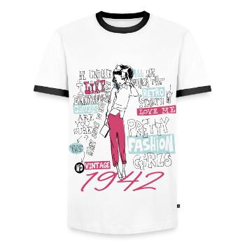Vintage 1942 Birthday Gift 1942 Girl 1942 - Men's Ringer Shirt - white/black - Front - AI Model Female 172 light (172cm) & AI Model Male 178 dark (178cm)