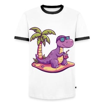 Dinosaur brontosaurus summer - Men's Ringer Shirt - white/black - Front - AI Model Female 172 light (172cm) & AI Model Male 178 dark (178cm)