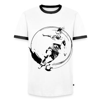 Footballeur Footballeur Femme - T-shirt contrasté Homme - blanc/noir - Devant - AI Model Female 172 light (172cm) & AI Model Male 178 dark (178cm)