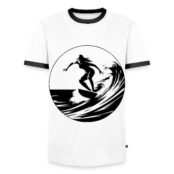 Surfer Sport Surfing - Men's Ringer Shirt - white/black - Front - AI Model Female 172 light (172cm) & AI Model Male 178 dark (178cm)