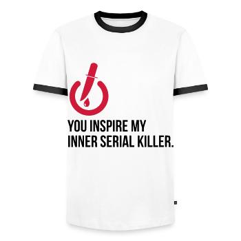 Vous inspirez le tueur en série en moi! - T-shirt contrasté Homme - blanc/noir - Devant - AI Model Female 172 light (172cm) & AI Model Male 178 dark (178cm)