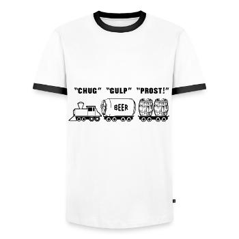 Chug Gulp Prost - Beer Train beer train - Men's Ringer Shirt - white/black - Front - AI Model Female 172 light (172cm) & AI Model Male 178 dark (178cm)