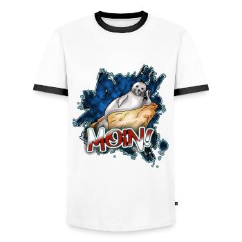 Moin Robbe | Yolo artwork - Men's Ringer Shirt - white/black - Front - AI Model Female 172 light (172cm) & AI Model Male 178 dark (178cm)