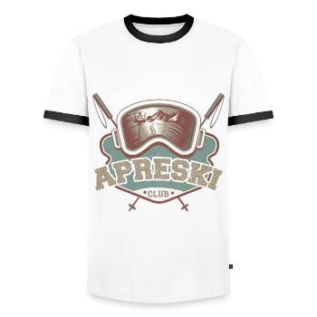 Après-ski club – retro style for real ski fans - Men's Ringer Shirt - white/black - Front - AI Model Female 172 light (172cm) & AI Model Male 178 dark (178cm)
