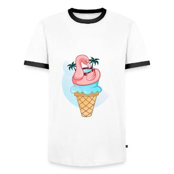 Flamingo Glace - T-shirt contrasté Homme - blanc/noir - Devant - AI Model Female 172 light (172cm) & AI Model Male 178 dark (178cm)
