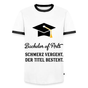 bachelorofarts - Männer Kontrast-T-Shirt - Weiß/Schwarz - Vorne - AI Model Female 172 light (172cm) & AI Model Male 178 dark (178cm)