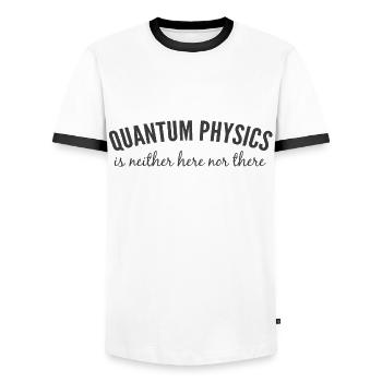 Physique quantique. - T-shirt contrasté Homme - blanc/noir - Devant - AI Model Female 172 light (172cm) & AI Model Male 178 dark (178cm)