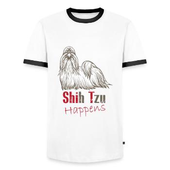 Shit happens - Männer Kontrast-T-Shirt - Weiß/Schwarz - Vorne - AI Model Female 172 light (172cm) & AI Model Male 178 dark (178cm)