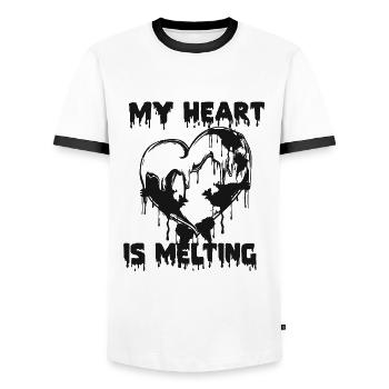 Cœur. Environnement. Protection du climat. - T-shirt contrasté Homme - blanc/noir - Devant - AI Model Female 172 light (172cm) & AI Model Male 178 dark (178cm)