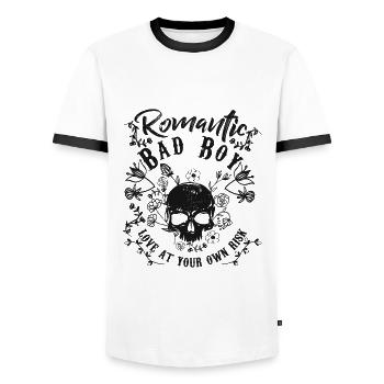 Skull. Bad Boy. Love. - Männer Kontrast-T-Shirt - Weiß/Schwarz - Vorne - AI Model Female 172 light (172cm) & AI Model Male 178 dark (178cm)