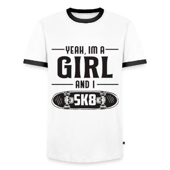 Skater Girl Girl Longboard Skating Gift - Men's Ringer Shirt - white/black - Front - AI Model Female 172 light (172cm) & AI Model Male 178 dark (178cm)