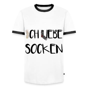 Ich liebe Socken! - Männer Kontrast-T-Shirt - Weiß/Schwarz - Vorne - AI Model Female 172 light (172cm) & AI Model Male 178 dark (178cm)