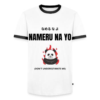 Nameru Na Yo Anime Manga Kanji Japanese - Men's Ringer Shirt - white/black - Front - AI Model Female 172 light (172cm) & AI Model Male 178 dark (178cm)