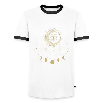 Universe Spiritual Tattoo Moon Hands Stars Boho - Men's Ringer Shirt - white/black - Front - AI Model Female 172 light (172cm) & AI Model Male 178 dark (178cm)