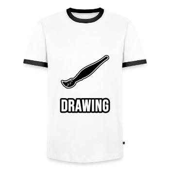 Drawing - Brush - Men's Ringer Shirt - white/black - Front - AI Model Female 172 light (172cm) & AI Model Male 178 dark (178cm)