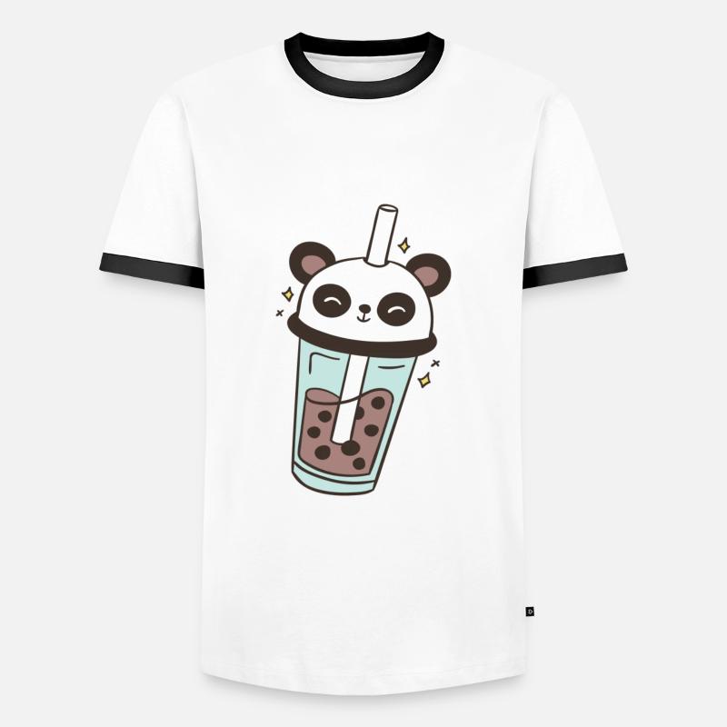 Panda Bubble Tea Pandabär Bubbletea - Männer Kontrast-T-Shirt - Weiß/Schwarz