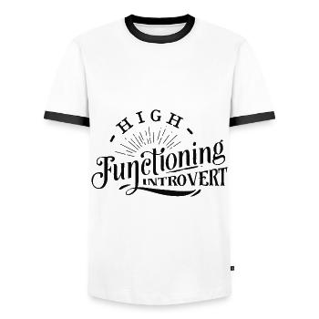 Antisocial - Functioning Introvert - pos - Men's Ringer Shirt - white/black - Front - AI Model Female 172 light (172cm) & AI Model Male 178 dark (178cm)