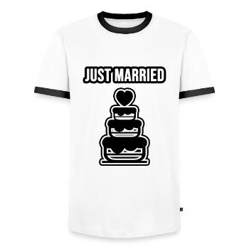 Newly married - Men's Ringer Shirt - white/black - Front - AI Model Female 172 light (172cm) & AI Model Male 178 dark (178cm)