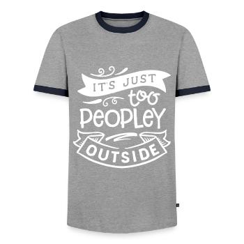 Antisocial - Far too human - neg - Men's Ringer Shirt - grey/navy  - Front - AI Model Female 172 light (172cm) & AI Model Male 178 light (178cm)