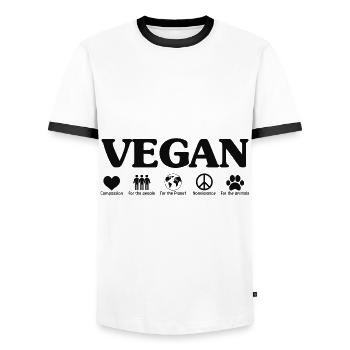 Go Vegan - Stolzer Veganer - 19 - pos - Männer Kontrast-T-Shirt - Weiß/Schwarz - Vorne - AI Model Female 172 light (172cm) & AI Model Male 178 dark (178cm)