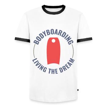 Bodyboarding Bodyboarder Surfing Sea Water Sport - Men's Ringer Shirt - white/black - Front - AI Model Female 172 light (172cm) & AI Model Male 178 dark (178cm)