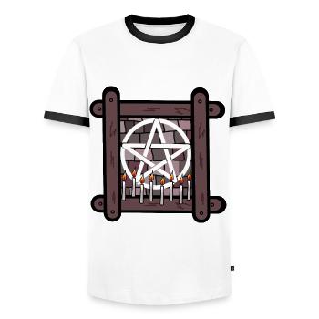 Okkult Spirituell Satan Ritual Teufel Pentagramm - Männer Kontrast-T-Shirt - Weiß/Schwarz - Vorne - AI Model Female 172 light (172cm) & AI Model Male 178 dark (178cm)
