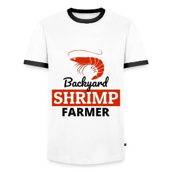 Backyard Shrimp Farmer Fish Farming Farm Funny - Men's Ringer Shirt - white/black - Front - AI Model Female 172 light (172cm) & AI Model Male 178 dark (178cm)