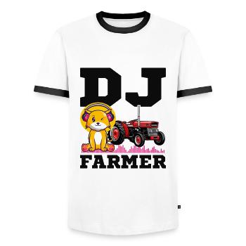DJ Farmer Cat Farm Driving Tractor Music Funny - Men's Ringer Shirt - white/black - Front - AI Model Female 172 light (172cm) & AI Model Male 178 dark (178cm)