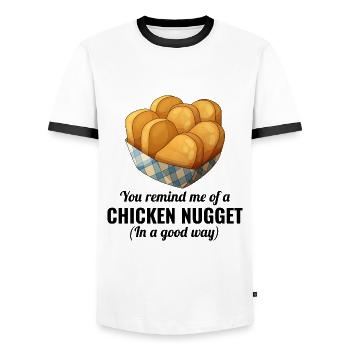 Chicken Nuggets Fast Food Lustiger Spruch - Männer Kontrast-T-Shirt - Weiß/Schwarz - Vorne - AI Model Female 172 light (172cm) & AI Model Male 178 dark (178cm)
