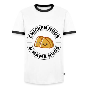 Chicken Nugs and Mama Hugs Fast Food Funny Saying - Men's Ringer Shirt - white/black - Front - AI Model Female 172 light (172cm) & AI Model Male 178 dark (178cm)