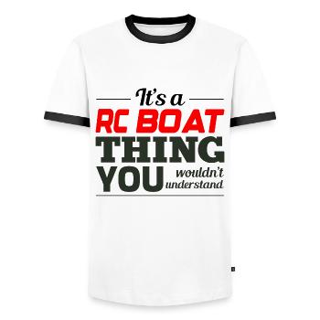 Rc Boat Racing Electric Powerboat Speedboat Race - Men's Ringer Shirt - white/black - Front - AI Model Female 172 light (172cm) & AI Model Male 178 dark (178cm)