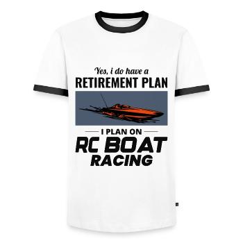 Rc Boat Racing Electric Powerboat Retirement Race - Men's Ringer Shirt - white/black - Front - AI Model Female 172 light (172cm) & AI Model Male 178 dark (178cm)