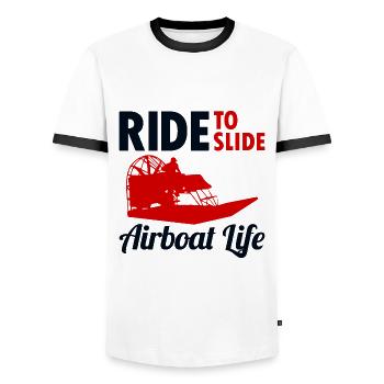 Airboat Fanboat Airboating Swamp boat Race Ride - T-shirt contrasté Homme - blanc/noir - Devant - AI Model Female 172 light (172cm) & AI Model Male 178 dark (178cm)