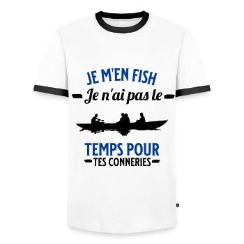 je m'en fish je ai pas le temps pour tes conneries - T-shirt contrasté Homme - blanc/noir - Devant - AI Model Female 172 light (172cm) & AI Model Male 178 dark (178cm)