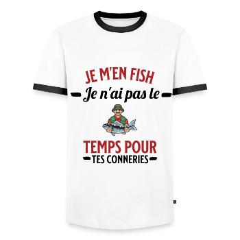 je m'en fish je ai pas le temps pour tes conneries - T-shirt contrasté Homme - blanc/noir - Devant - AI Model Female 172 light (172cm) & AI Model Male 178 dark (178cm)