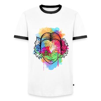 Une belle et drôle aquarelle Calavera Design - T-shirt contrasté Homme - blanc/noir - Devant - AI Model Female 172 light (172cm) & AI Model Male 178 dark (178cm)