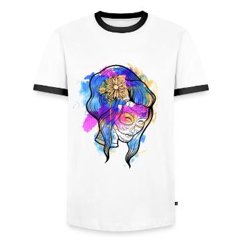 Une belle et drôle aquarelle Calavera Design - T-shirt contrasté Homme - blanc/noir - Devant - AI Model Female 172 light (172cm) & AI Model Male 178 dark (178cm)