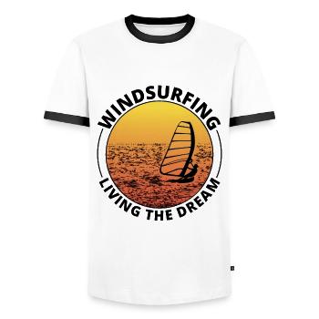 Windsurfing Windsurf Windsurfer Vintage Retro - Men's Ringer Shirt - white/black - Front - AI Model Female 172 light (172cm) & AI Model Male 178 dark (178cm)