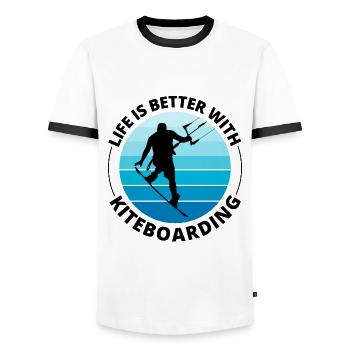 Kitesurfing Kitesurf Kiteboarding Kiteboarder - Men's Ringer Shirt - white/black - Front - AI Model Female 172 light (172cm) & AI Model Male 178 dark (178cm)