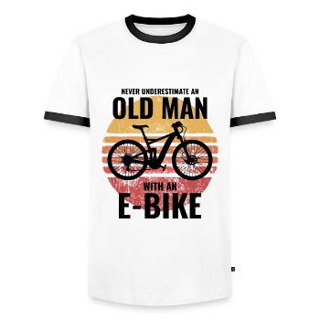 E-Bike Electric Bicycle Bike Cycling Dad Grandpa - Men's Ringer Shirt - white/black - Front - AI Model Female 172 light (172cm) & AI Model Male 178 dark (178cm)