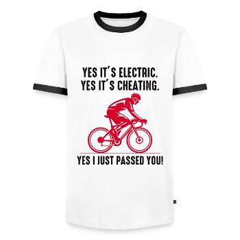 E-Bike Electric Bicycle Bike Cycling Biker Mtb - Men's Ringer Shirt - white/black - Front - AI Model Female 172 light (172cm) & AI Model Male 178 dark (178cm)
