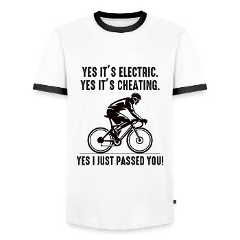 E-Bike Electric Bicycle Bike Cycling Biker Mtb - Men's Ringer Shirt - white/black - Front - AI Model Female 172 light (172cm) & AI Model Male 178 dark (178cm)
