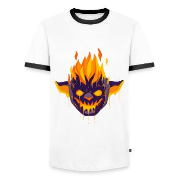A Beautiful Magmin Monster in Flames Design - Men's Ringer Shirt - white/black - Front - AI Model Female 172 light (172cm) & AI Model Male 178 dark (178cm)
