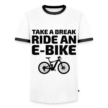 E-Bike Electric Bicycle Bike Cycling Biker Mtb - Men's Ringer Shirt - white/black - Front - AI Model Female 172 light (172cm) & AI Model Male 178 dark (178cm)