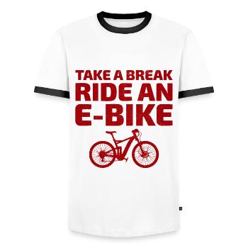 E-Bike Electric Bicycle Bike Cycling Biker Mtb - Men's Ringer Shirt - white/black - Front - AI Model Female 172 light (172cm) & AI Model Male 178 dark (178cm)