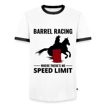 Barrel Racer Racing Reiten Reiten Rennen Rodeo - Männer Kontrast-T-Shirt - Weiß/Schwarz - Vorne - AI Model Female 172 light (172cm) & AI Model Male 178 dark (178cm)